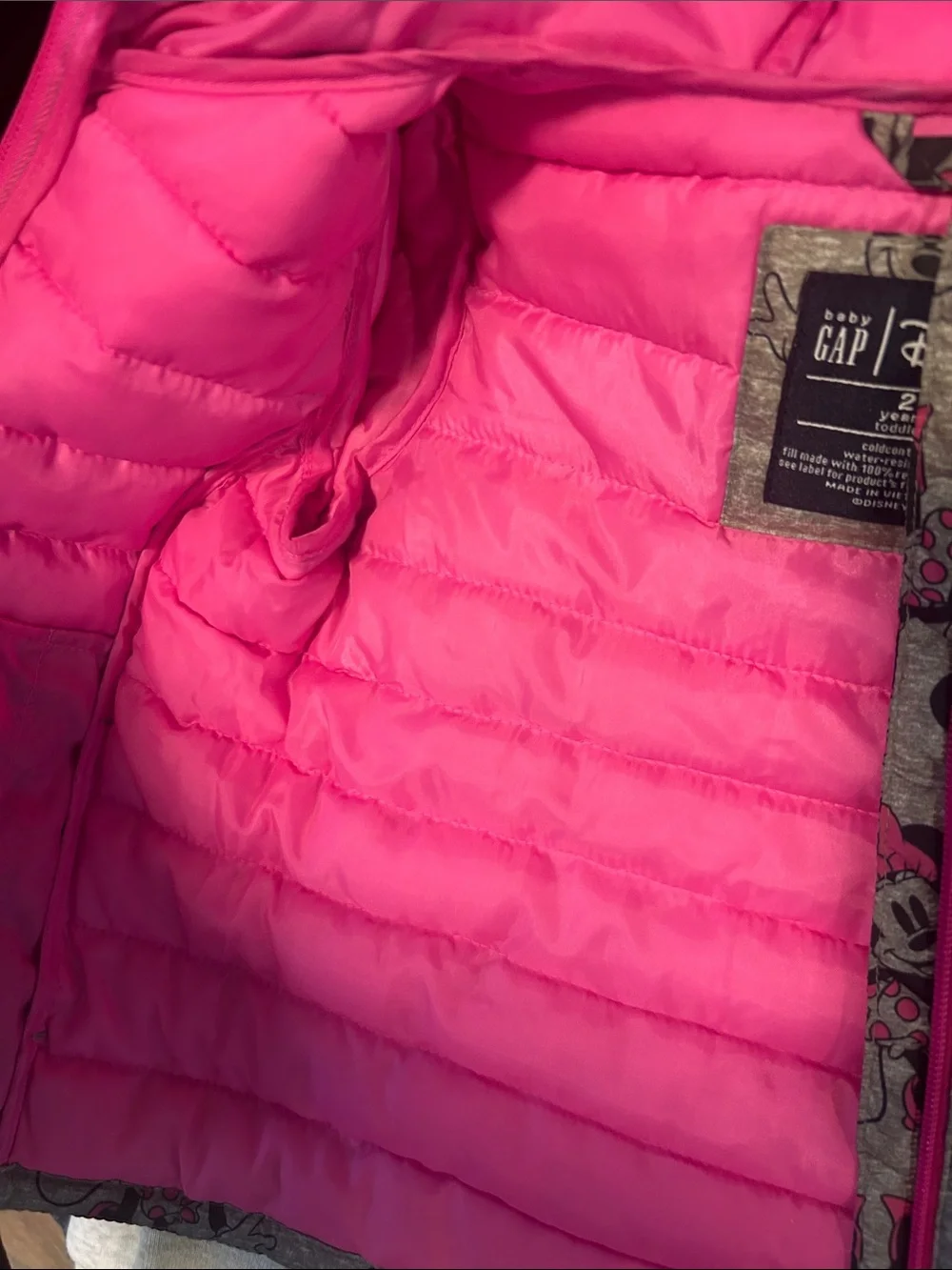 GAP Girls' Minnie Mouse Gray & Hot Pink Puffer Jacket 50%OFF SEND OFFER
